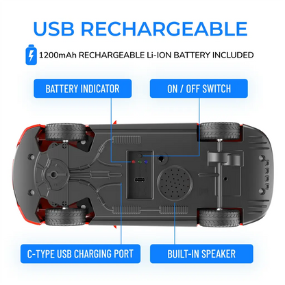 Mirana Kid Watch Control Tracer RC Car | Hand & App Control with Bluetooth Speaker | C-Type Charging | Remote Control Car for Kids | Age 3-10 Years | Made in India, Azure Blue