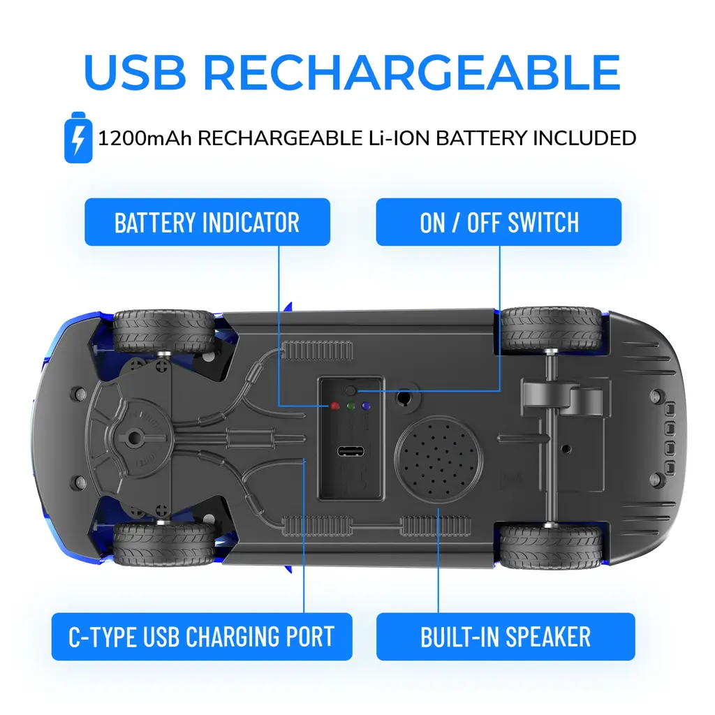 Mirana Kid Watch Control Tracer RC Car | Hand & App Control with Bluetooth Speaker | C-Type Charging | Remote Control Car for Kids | Age 3-10 Years | Made in India, Azure Blue