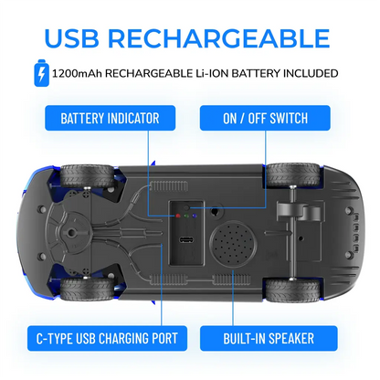 Mirana Kid Watch Control Tracer RC Car | Hand & App Control with Bluetooth Speaker | C-Type Charging | Remote Control Car for Kids | Age 3-10 Years | Made in India, Azure Blue