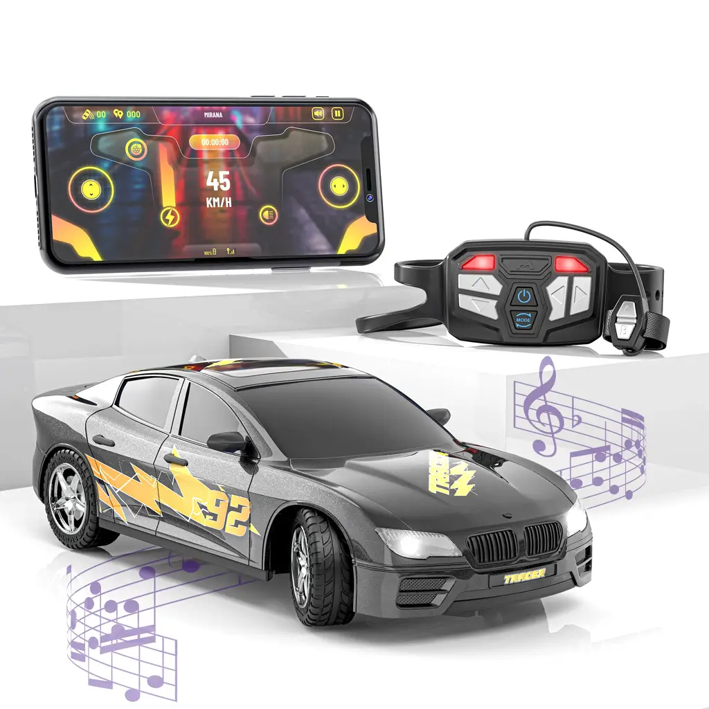 Mirana Kid Watch Control Tracer RC Car | Hand & App Control with Bluetooth Speaker | C-Type Charging | Remote Control Car for Kids | Age 3-10 Years | Made in India, Azure Blue