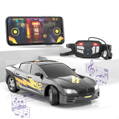 Mirana Kid Watch Control Tracer RC Car | Hand & App Control with Bluetooth Speaker | C-Type Charging | Remote Control Car for Kids | Age 3-10 Years | Made in India, Azure Blue