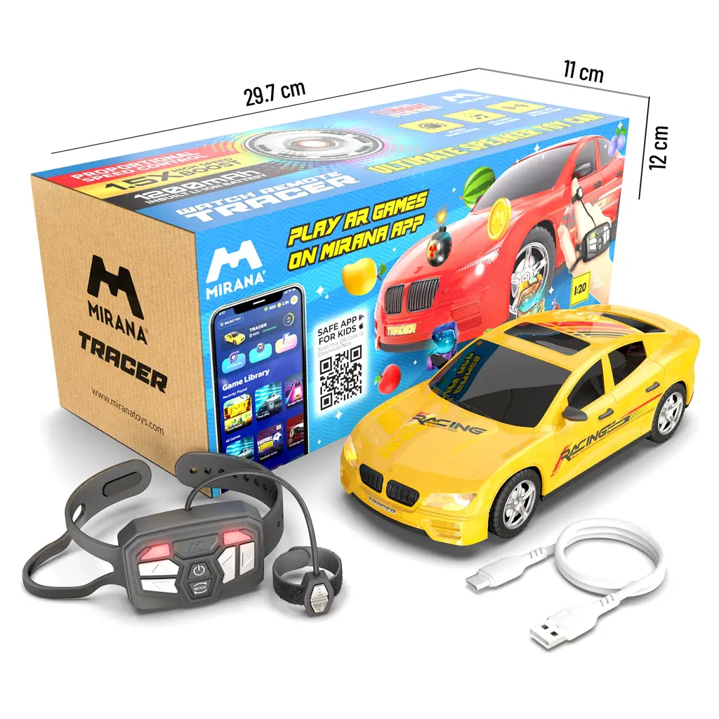 Mirana Kid Watch Control Tracer RC Car | Hand & App Control with Bluetooth Speaker | C-Type Charging | Remote Control Car for Kids | Age 3-10 Years | Made in India, Azure Blue