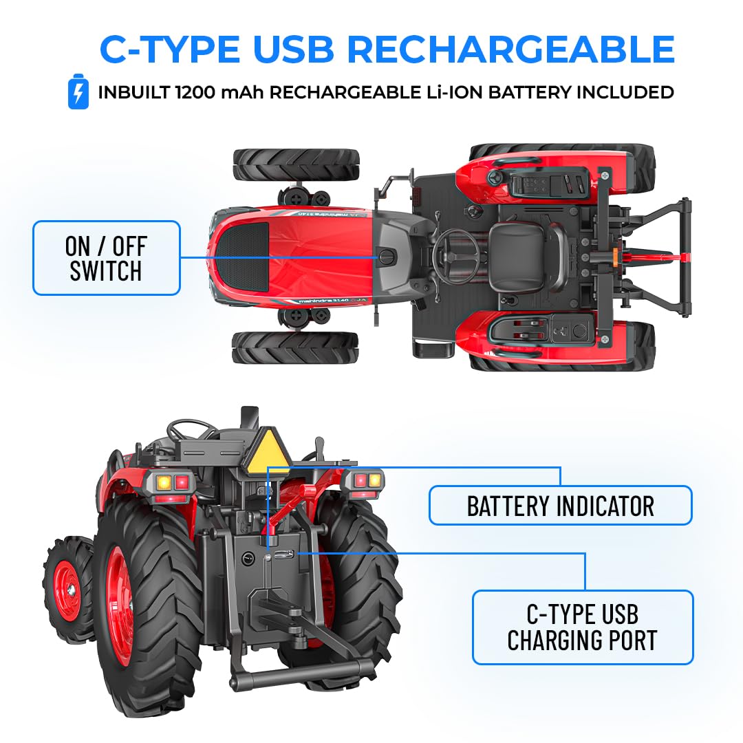 Mirana Mahindra Oja 1:12 Scale RC Tractor with Bluetooth Speaker, Lights and Sounds