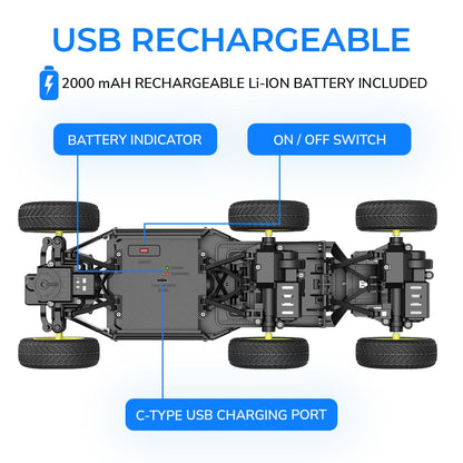 Mirana Mega Ranger | 6WD 4x4 RC Car Toy for Kids | High Speed ATV Remote Control Rock Crawler with Smoke Exhaust | C-Type USB Rechargeable Offroad Monster Truck | Gift for Boys & Girls (Silver)