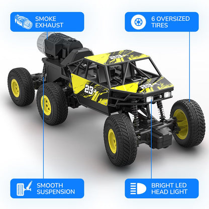 Mirana Mega Ranger | 6WD 4x4 RC Car Toy for Kids | High Speed ATV Remote Control Rock Crawler with Smoke Exhaust | C-Type USB Rechargeable Offroad Monster Truck | Gift for Boys & Girls (Silver)