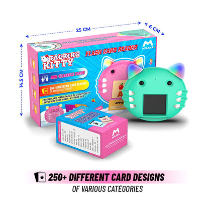 Mirana Talking Kitty - Montessori Educational Flash Cards - Interactive Learning Toy for Kids Boys Girls - Multiple Game Modes Alphabets & Math - USB Type-C Rechargeable - Age 2+ Years (Blue, Medium)