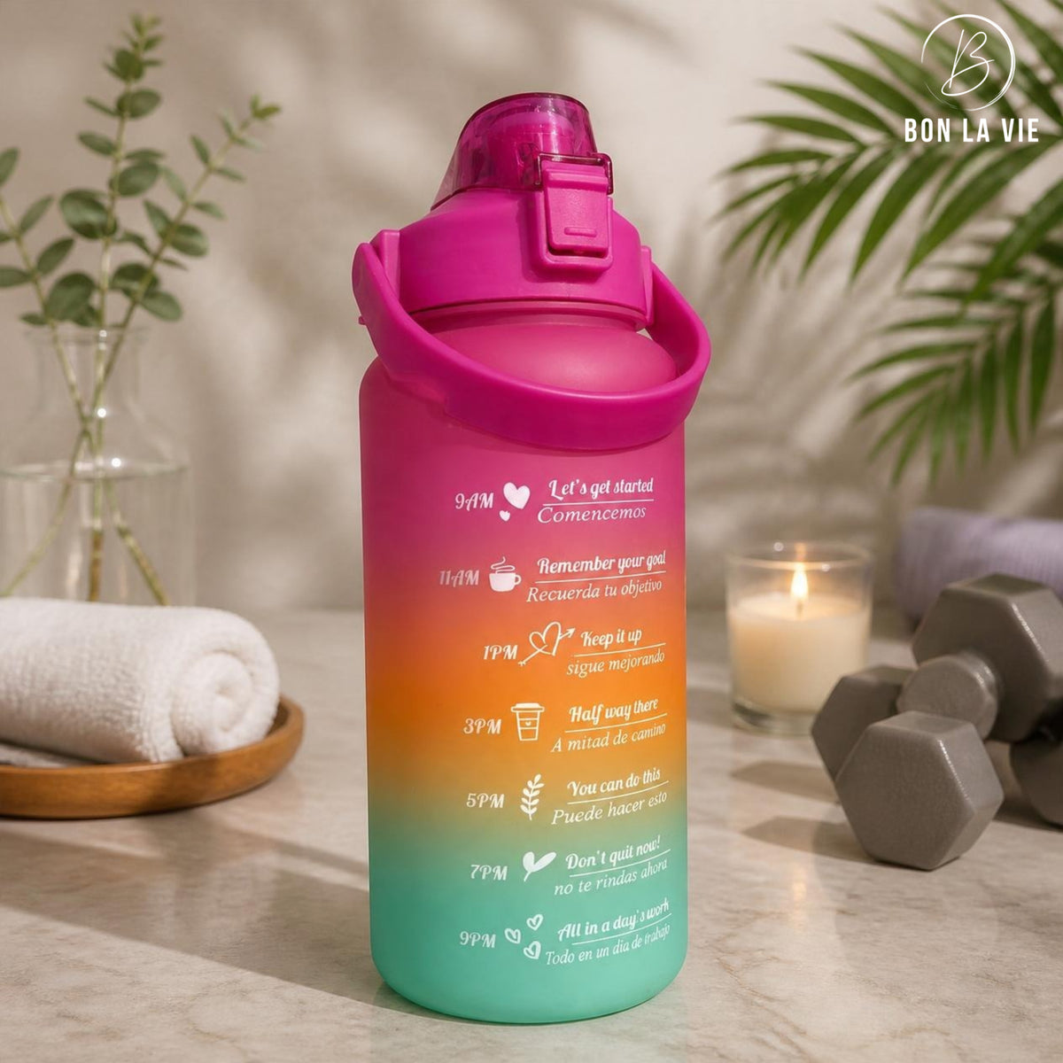 Motivational Time Marker Water Bottle - Large Gradient BPA Free