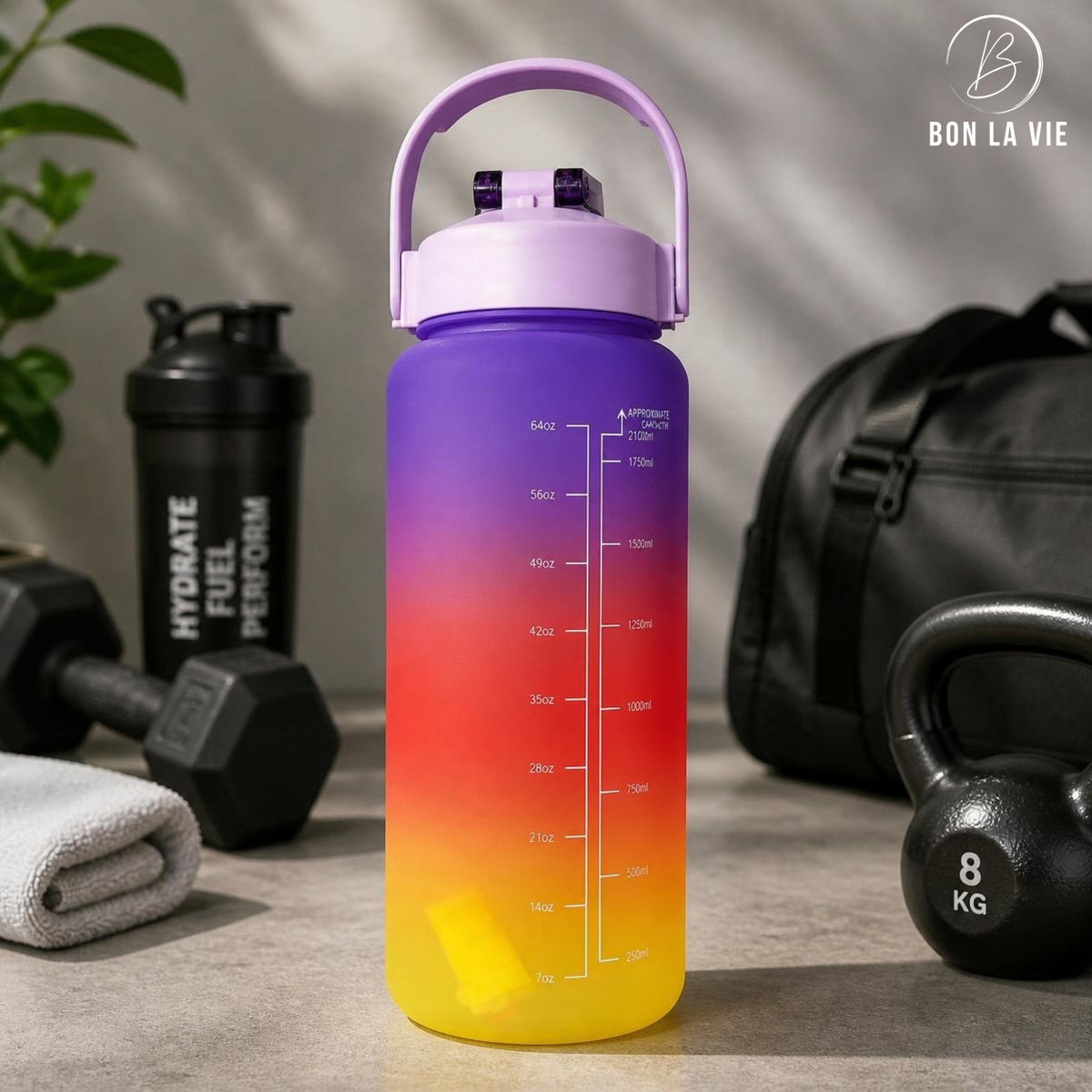 Motivational Time Marker Water Bottle - Large Gradient BPA Free