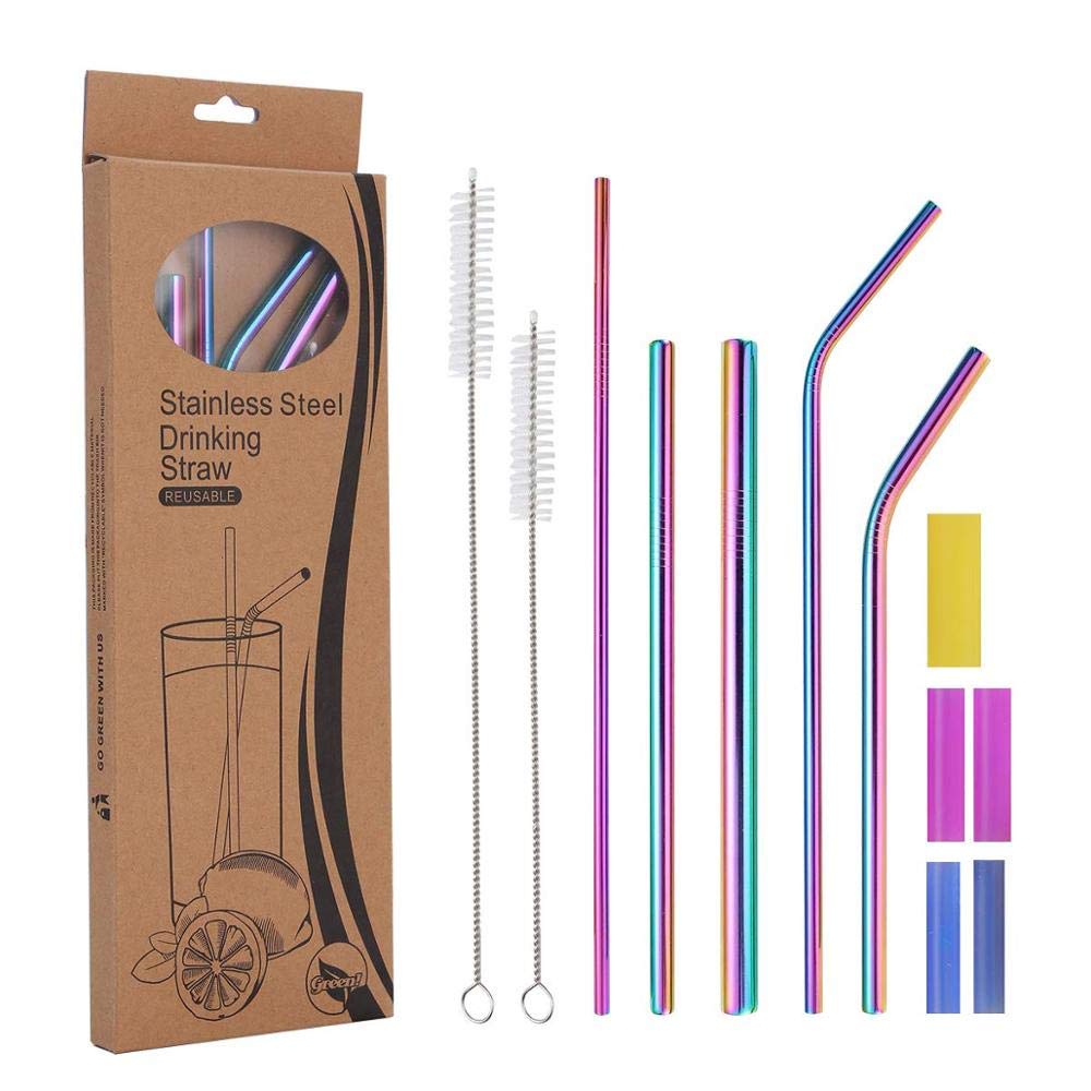 Multi Colour Reusable Stainless Steel Drinking Straw Set