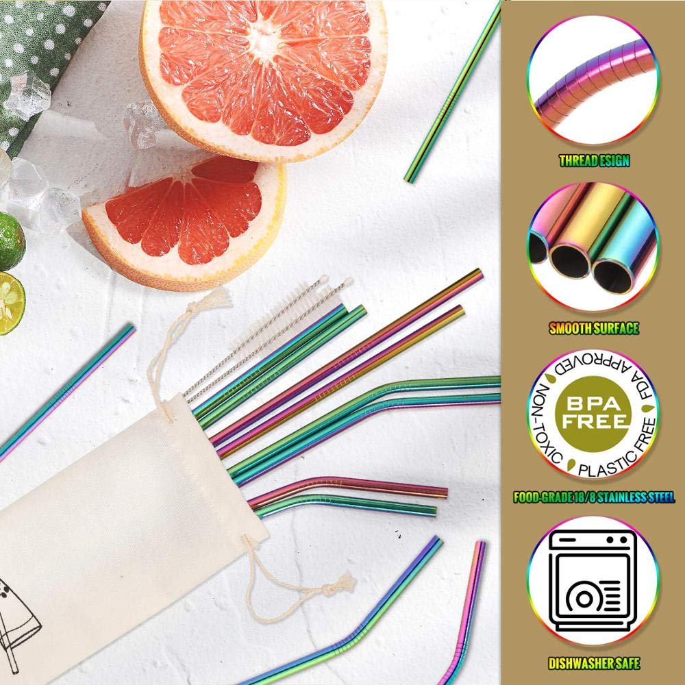 Multi Colour Reusable Stainless Steel Drinking Straw Set