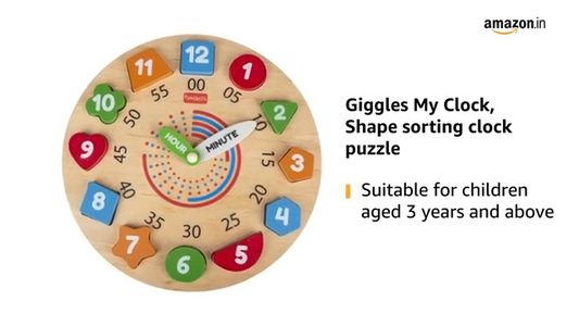 Giggles - My Clock, Shape Sorting Clock Puzzle, Teaches Time, Shapes and Numbers Preschool Toys (3 Years & Above, Multicolour)