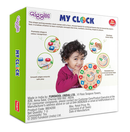 Giggles - My Clock, Shape Sorting Clock Puzzle, Teaches Time, Shapes and Numbers Preschool Toys (3 Years & Above, Multicolour)