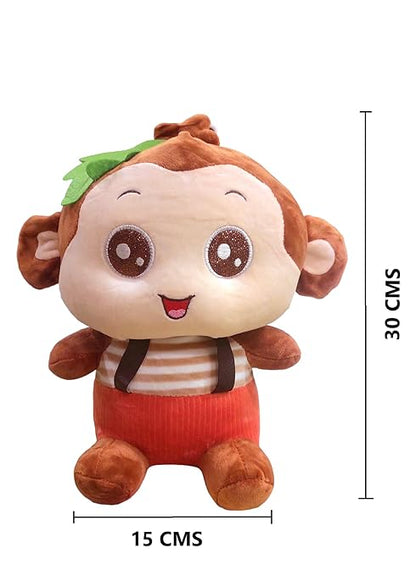 NATKHAT Monkey with Check Tee-Brown | Plush Toy for Kids | Cute Monkey with Check T-Shirt for Toddlers and Children/Soft Toys