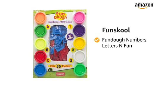 Funskool-Fundough Playset Numbers Letters N Fun, Ten tubs of Dough, an exciting and informative 35 Piece playset, Multicolour, Dough, Toy, Shaping, Sculpting, 3 Years