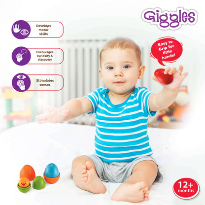 Giggles Funskool Plastic Eggs Nesting Toy With A Chick,Helps To Match,Nest And Discover,12 Months&Above,Infant And Preschool Toys,Multi Color Pack of 4 Pcs