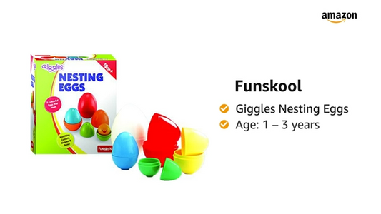 Giggles Funskool Plastic Eggs Nesting Toy With A Chick,Helps To Match,Nest And Discover,12 Months&Above,Infant And Preschool Toys,Multi Color Pack of 4 Pcs