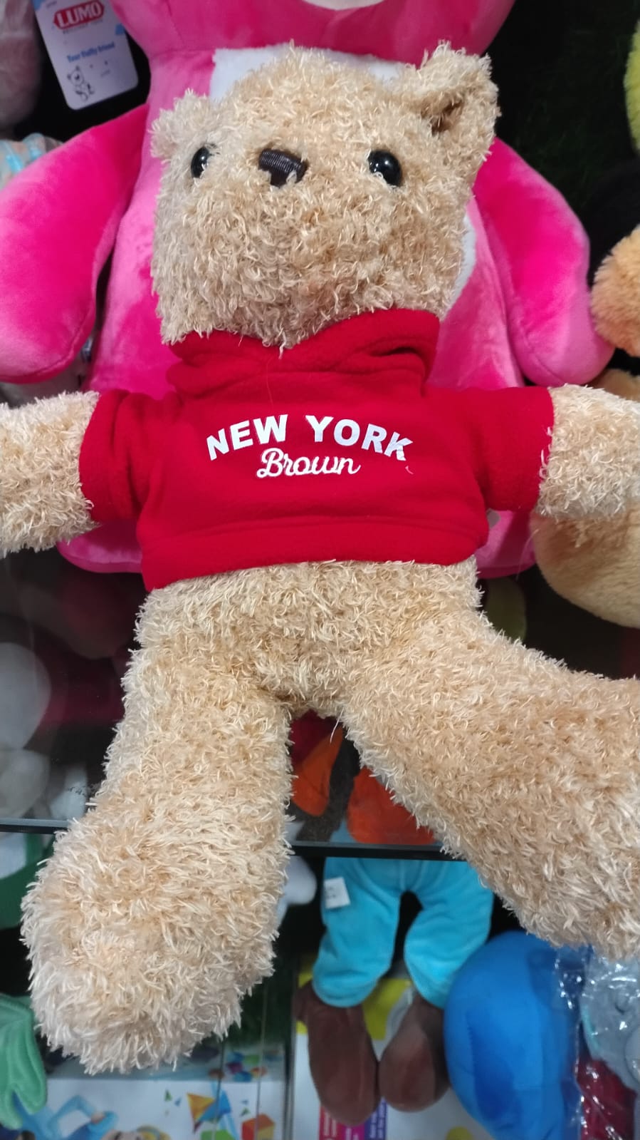 Luxurious Polish teddy bear doll with red t-shirt and rose fabric