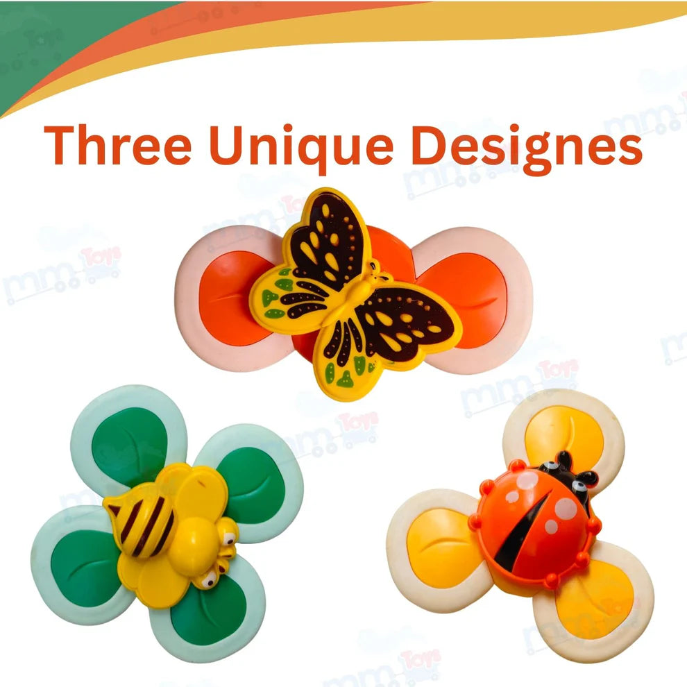 Sucker Spinner Toy Pack of 3 – Stress Relief Fidget Spinners with Suction Base for Kids & Adults - Multicolor