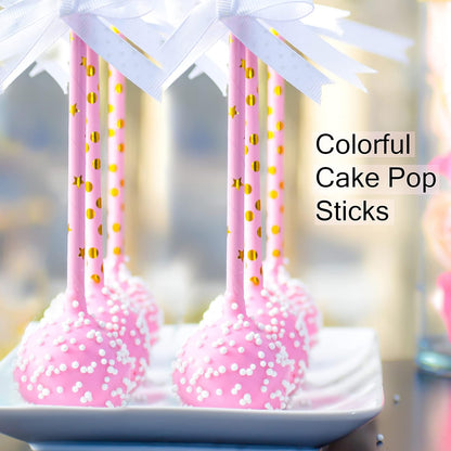 KEDON Pink Gold Paper Straws 100, Disposable Cake Pop Sticks Metallic Gold Striped Star Decorative Pink Straws for Drinking Cocktail Bachelorette Wedding Crafts Baby Bridal Shower Gender Reveal