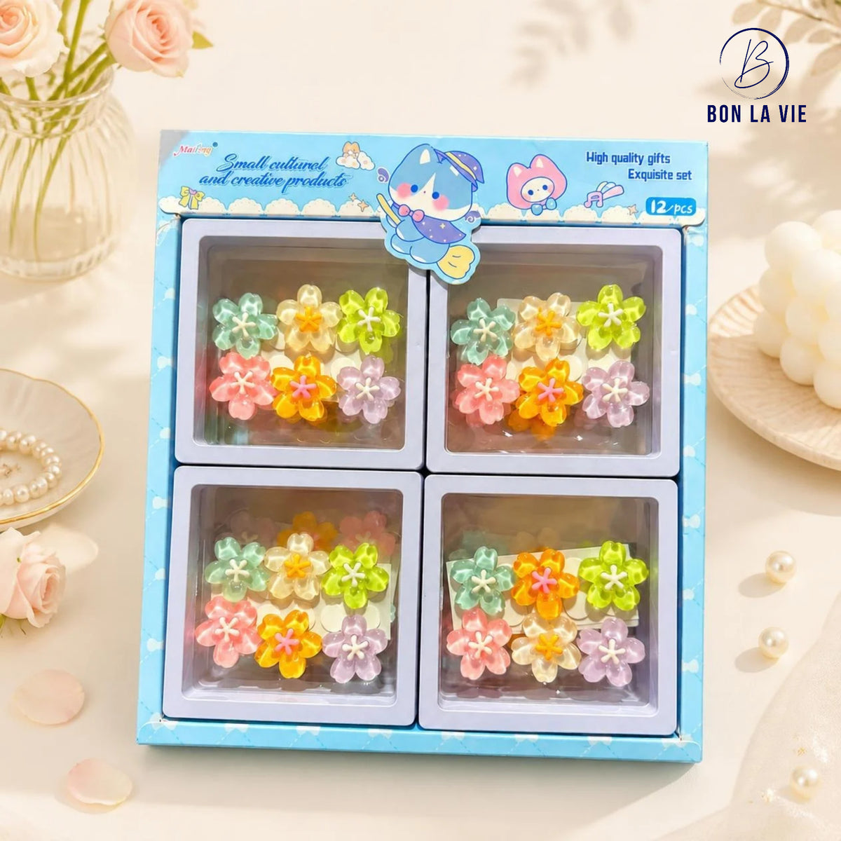 3D Flower Charms Gift Box, Pastel Jelly Colours