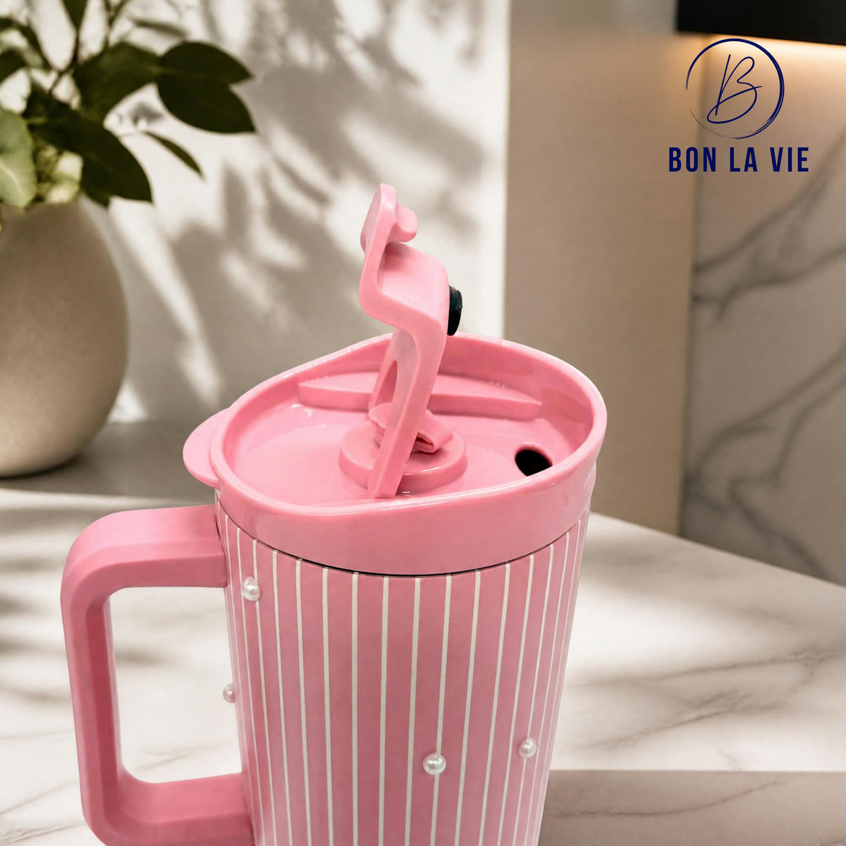 Sitarayuri Striped Insulated Tumbler with Bow Charm and Handle – 1200ml
