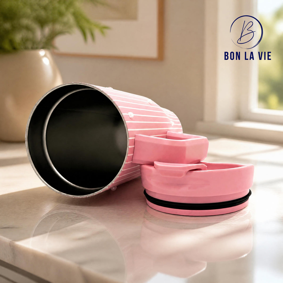 Sitarayuri Striped Insulated Tumbler with Bow Charm and Handle – 1200ml