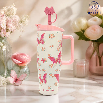 Sitarayuri Pearl Insulated Tumbler with Bow Charm and Handle 1200ml