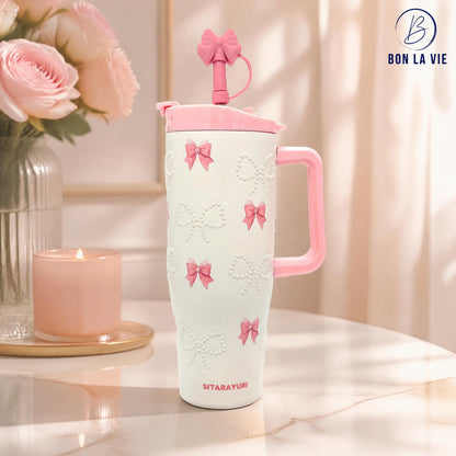 Sitarayuri Pearl Insulated Tumbler with Bow Charm and Handle 1200ml