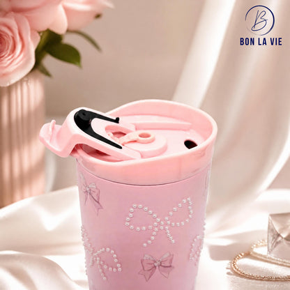 Sitarayuri Pearl Insulated Tumbler with Bow Charm and Handle 1200ml