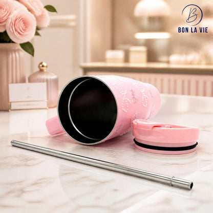 Sitarayuri Pearl Insulated Tumbler with Bow Charm and Handle 1200ml