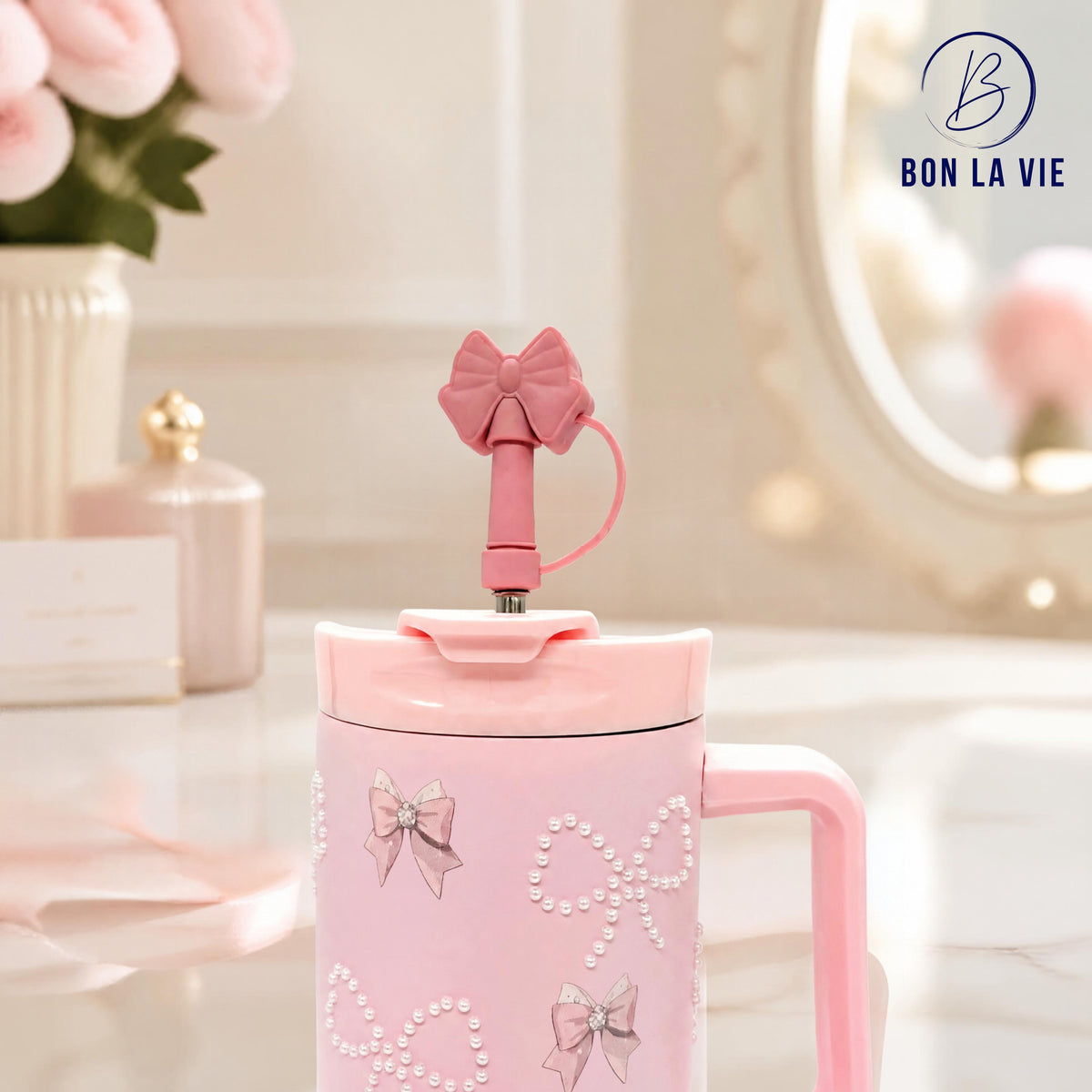 Sitarayuri Pearl Insulated Tumbler with Bow Charm and Handle 1200ml