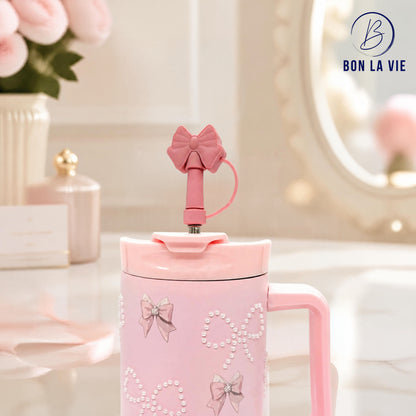 Sitarayuri Pearl Insulated Tumbler with Bow Charm and Handle 1200ml