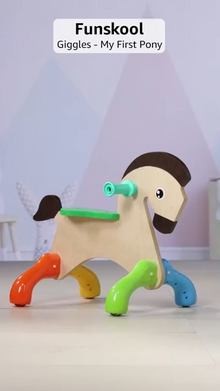 Funskool Giggles - My First Pony, Ride On Toy, Wooden, Ride-on for Toddlers, 18 Months +, Front and Back Movement, Motor Skills and Sense of Direction, Indoors