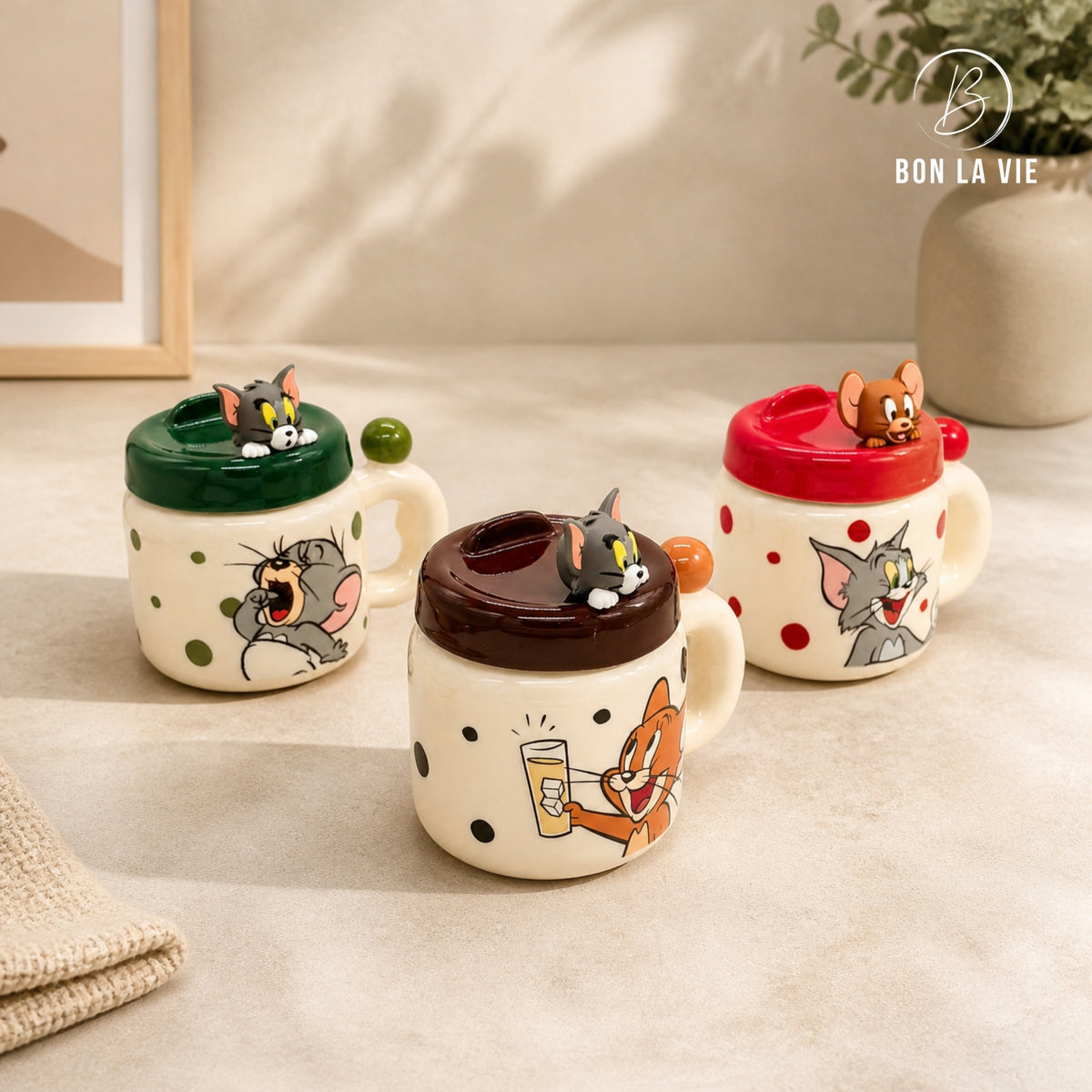 Tom and Jerry Ceramic Mug with Character Topper Lid