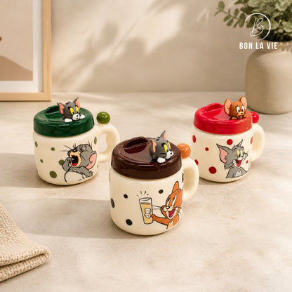 Tom and Jerry Ceramic Mug with Character Topper Lid