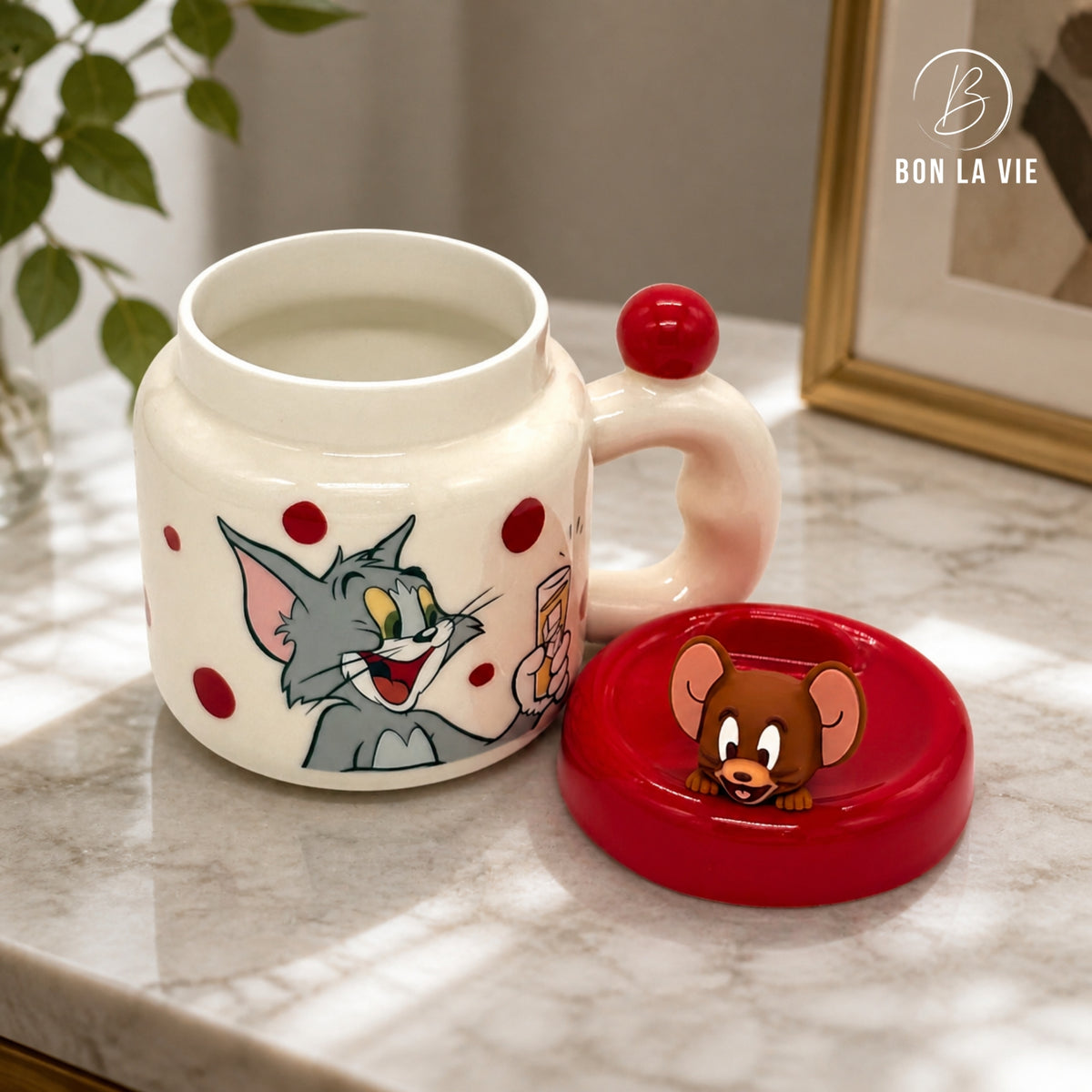 Tom and Jerry Ceramic Mug with Character Topper Lid