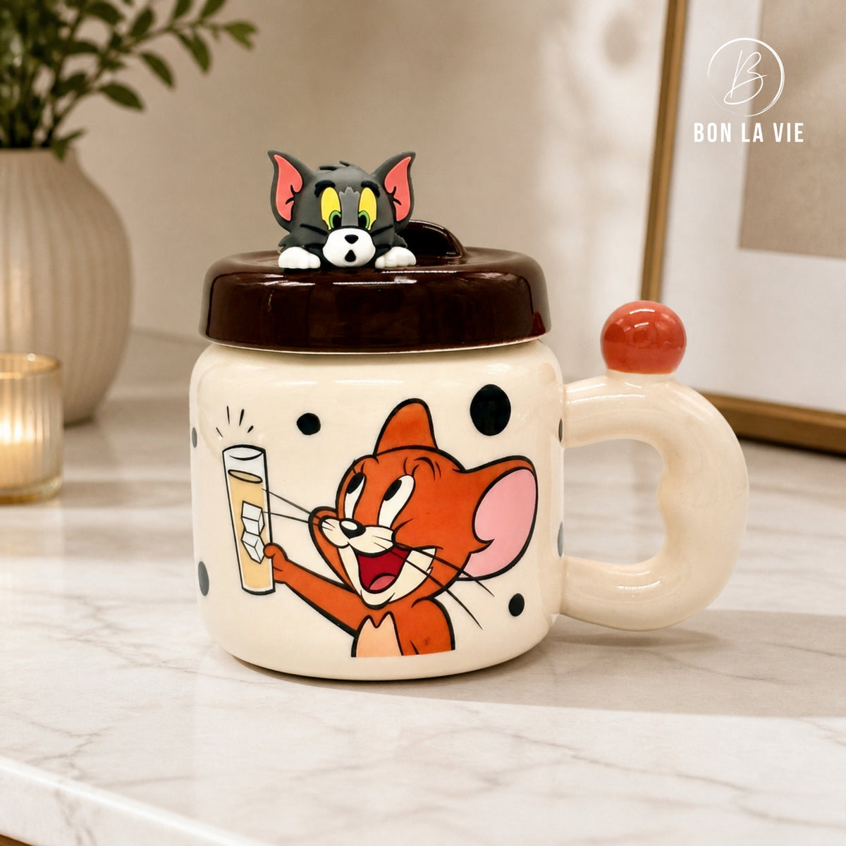 Tom and Jerry Ceramic Mug with Character Topper Lid