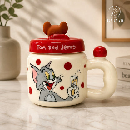 Tom and Jerry Ceramic Mug with Character Topper Lid