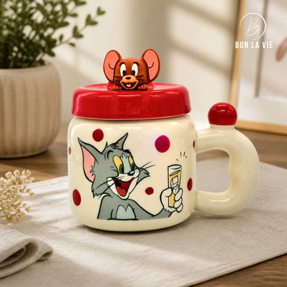 Tom and Jerry Ceramic Mug with Character Topper Lid