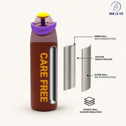 Care Free Sipper Insulated Bottle 600ml with Flip Straw and Handle Lock