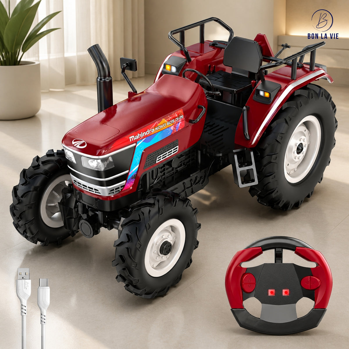 Mirana Officially Licensed Mahindra NOVO 605 RC Tractor with Smoke and Lights