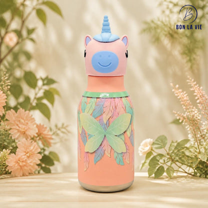 Cute Animal Insulated Bottle 450ml with Straw & Leak-Proof Lid