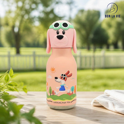 Cute Animal Insulated Bottle 450ml with Straw & Leak-Proof Lid