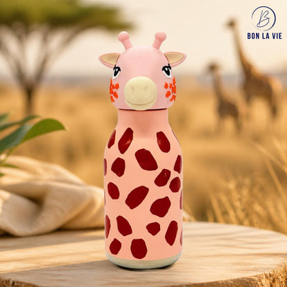 Cute Animal Insulated Bottle 450ml with Straw & Leak-Proof Lid