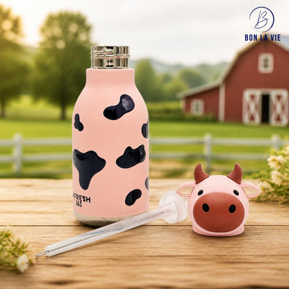 Cute Animal Insulated Bottle 450ml with Straw & Leak-Proof Lid