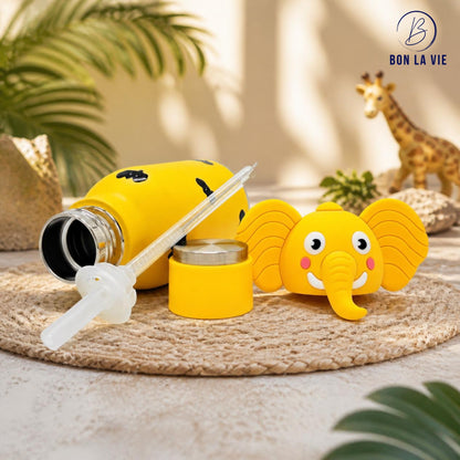 Cute Animal Insulated Bottle 450ml with Straw & Leak-Proof Lid