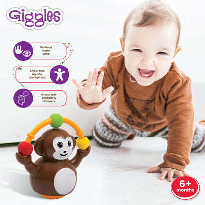 Giggles Funskool Push N Crawl Monkey, Activity & Learning Toy for Babies, Toddlers, for Baby Boys & Girls, Encourage Crawling, Improve Balance, Multicolour, Gift Set for Kids, Ages 6+ Months