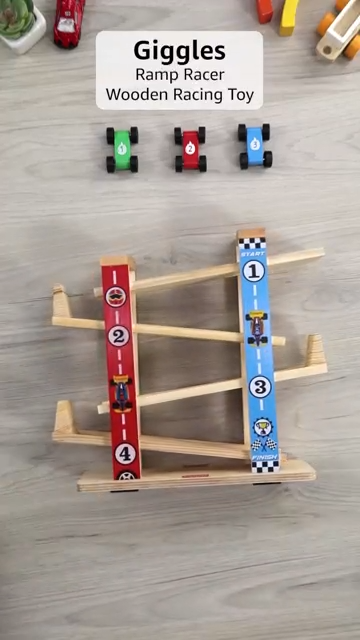 Giggles Funskool Ramp Racer, Wooden Racing Toy for Kids with 3 Mini Cars, Encourages Learning & Development, Motor Skills, Fun Activity for Preschool, Gift Set for Kid, Age 18+ Months