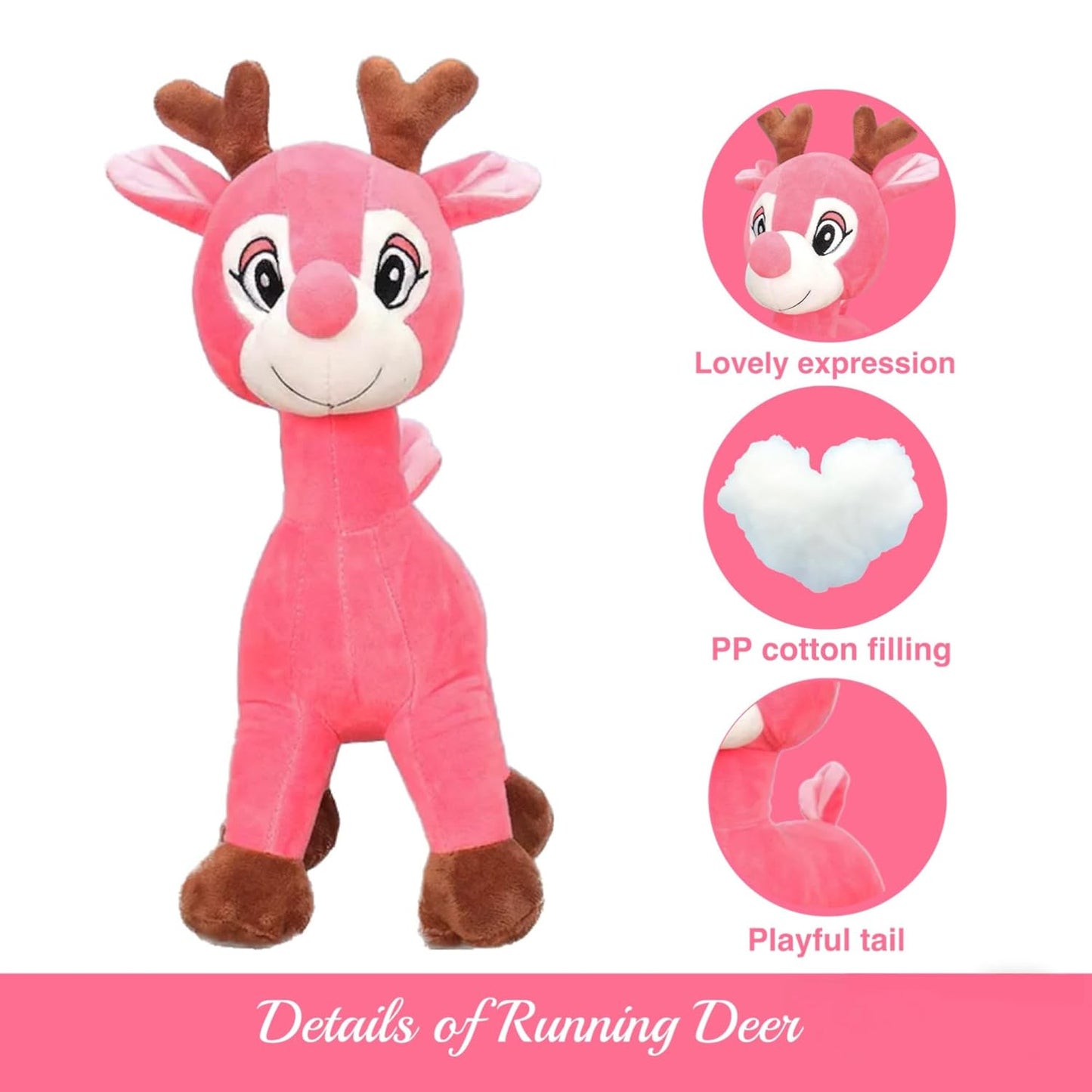 Pink Running Deer Soft Plush Toy – 35cm