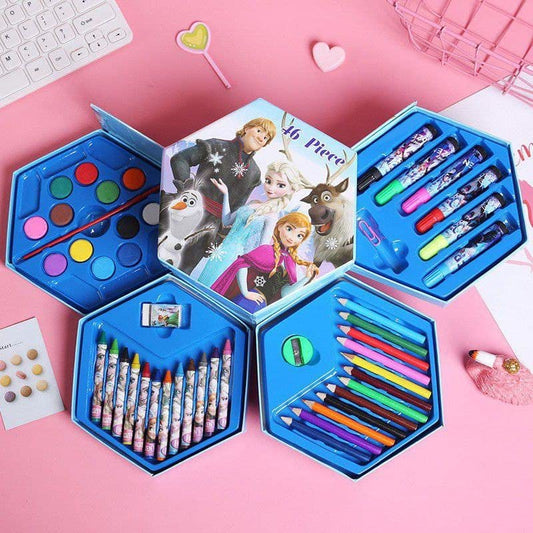 Shree Ganesh Sales 46 Pieces Drawing Art Set with Colors Box Pencil Colors, Crayons Colors, Water Color, Sketch Pens Set for Kids, Best Gift for Kids (Frozen)